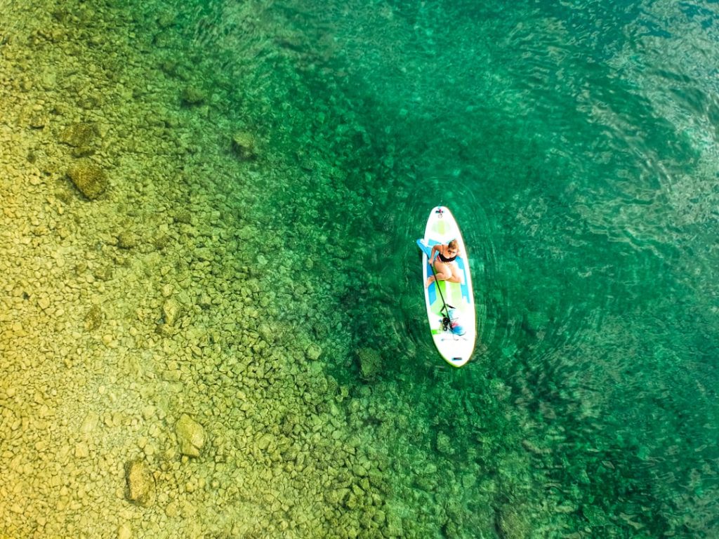 Stand-up paddleboarding on Lake Ohrid, North Macedonia